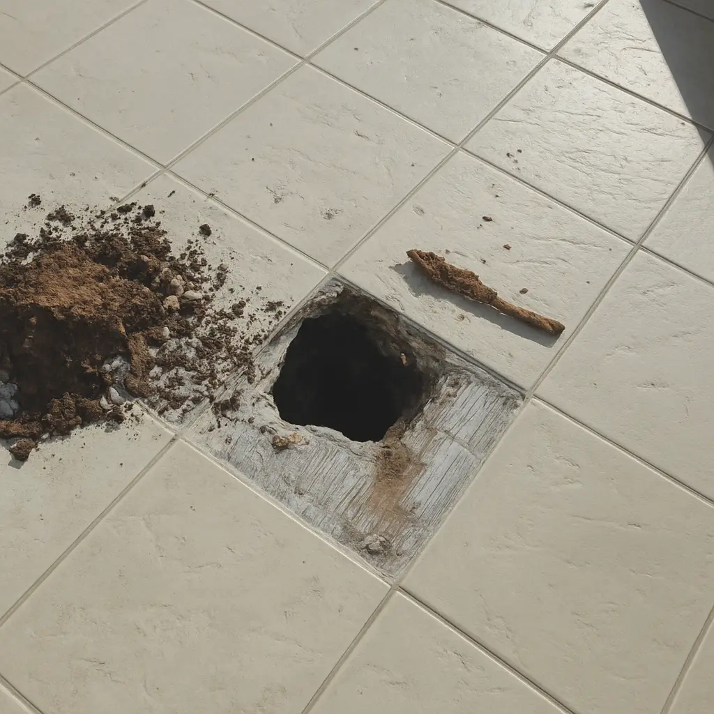 Buraco na calçada, vazamento subterrâneo